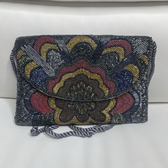 VTG Art Deco Boho Sparkly Beaded Shoulder Bag Purse Evening Cocktail Mid Century - Picture 1 of 12